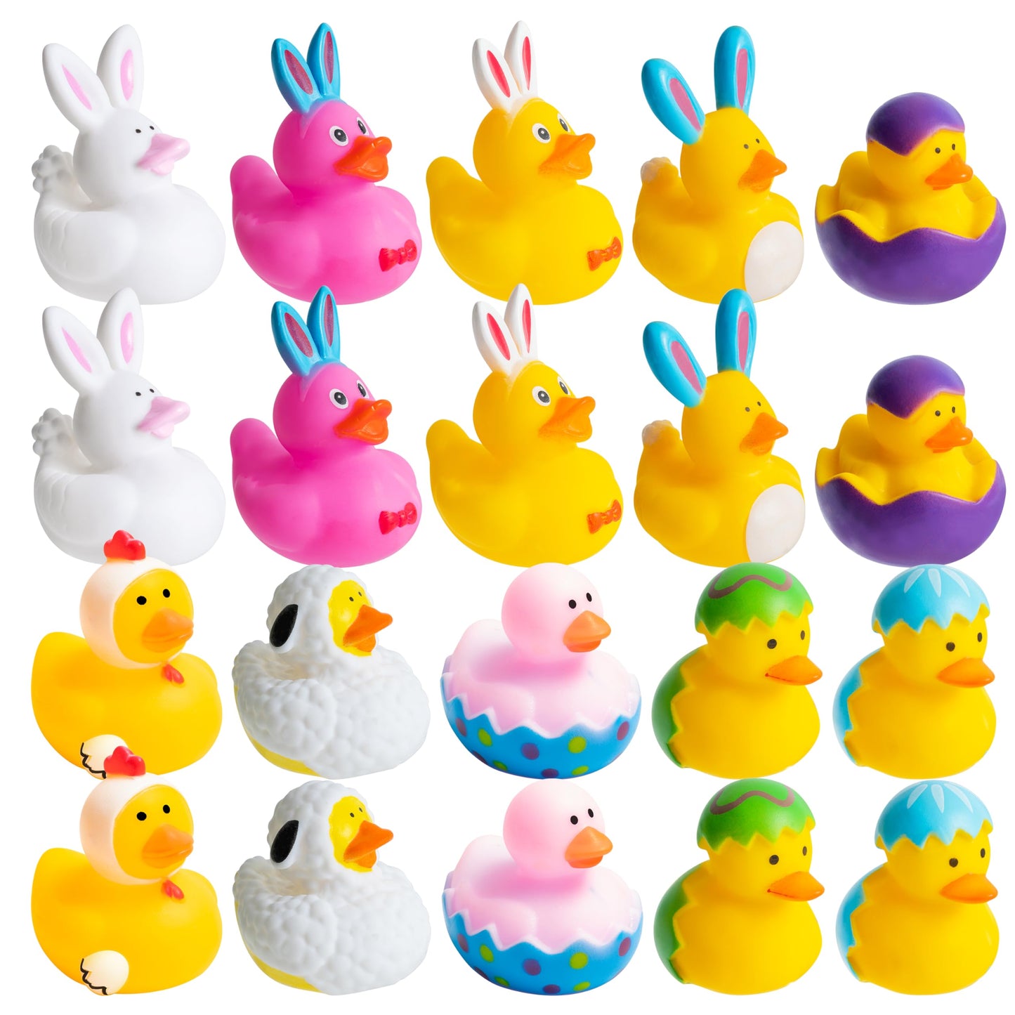 Haooryx Easter Rubber Duckies Toys - 20Pcs Novelty Funny Squeeze Ducks Egg Bunny Bathtub Duck Toy Baby Shower Float Ducky Multi-Item Party Favor Packs Carnival Pinata Filler Prizes Basket Stuffing Kid