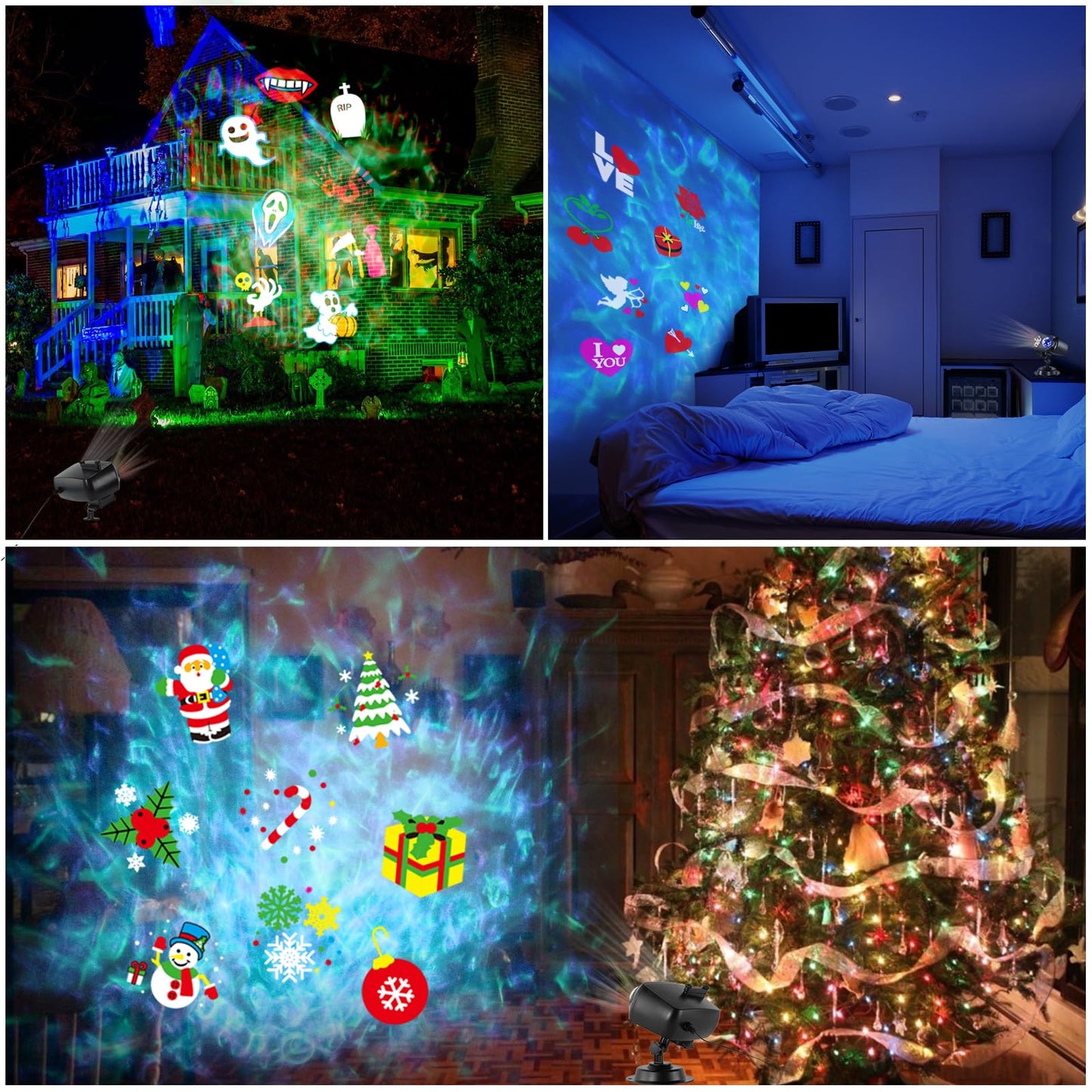 HAKUTA Halloween Christmas Projector Lights,HD Wave Ocean Effect LED Projector with 10 HD Slides (3D Ocean Wave +Patterns) and Remote Control for Christmas, Halloween, Thanksgiving