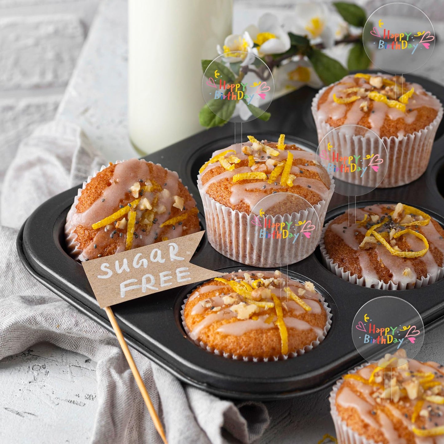 100 Pieces 2 Inch Round Clear Acrylic Cupcake Toppers, Blank Cupcake Toppers Sticks for DIY, Birthday Festival Party Baby Shower Wedding Party Cupcake Decoration