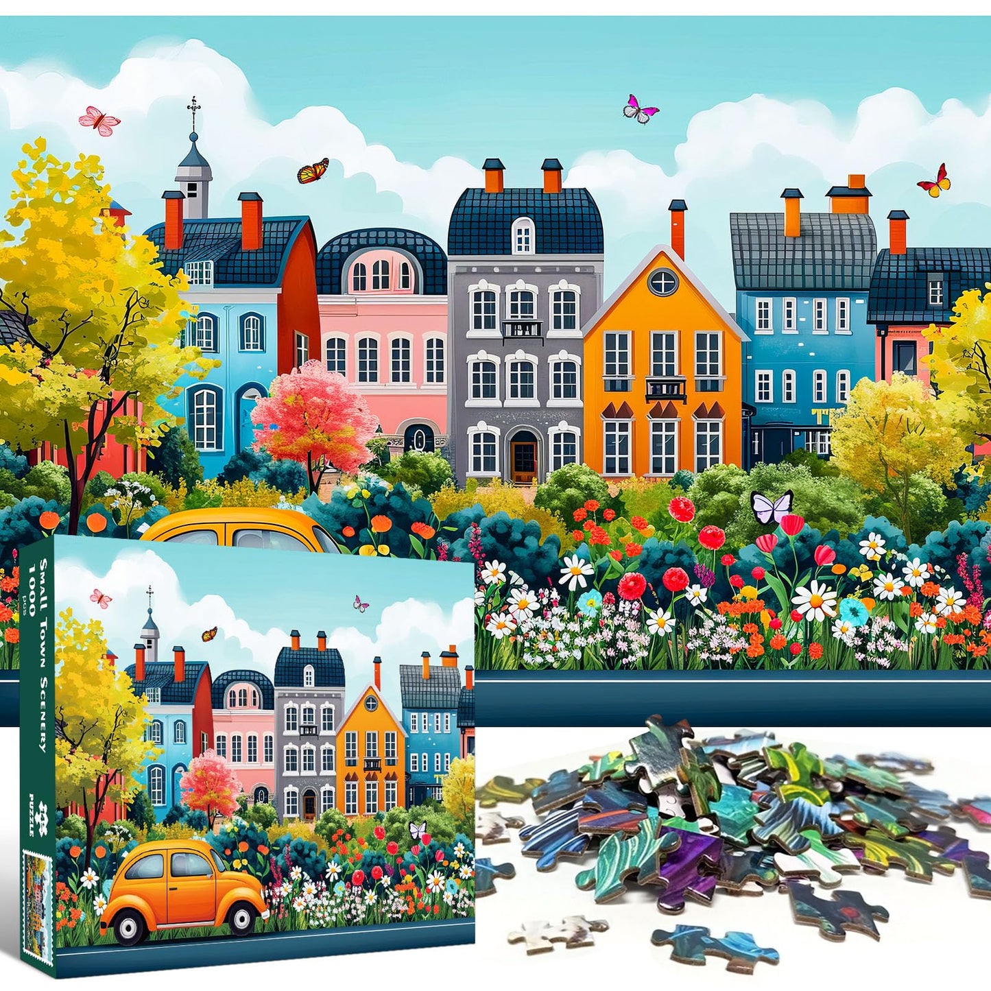 TangMosaic 1000 Piece Puzzle for Adults, Small Town Scenery Jigsaw Puzzle, Impossible Puzzles Game, Interlock Perfectly No Dust, Home Decoration Puzzle, Gift for Friends Parents Kids Couples