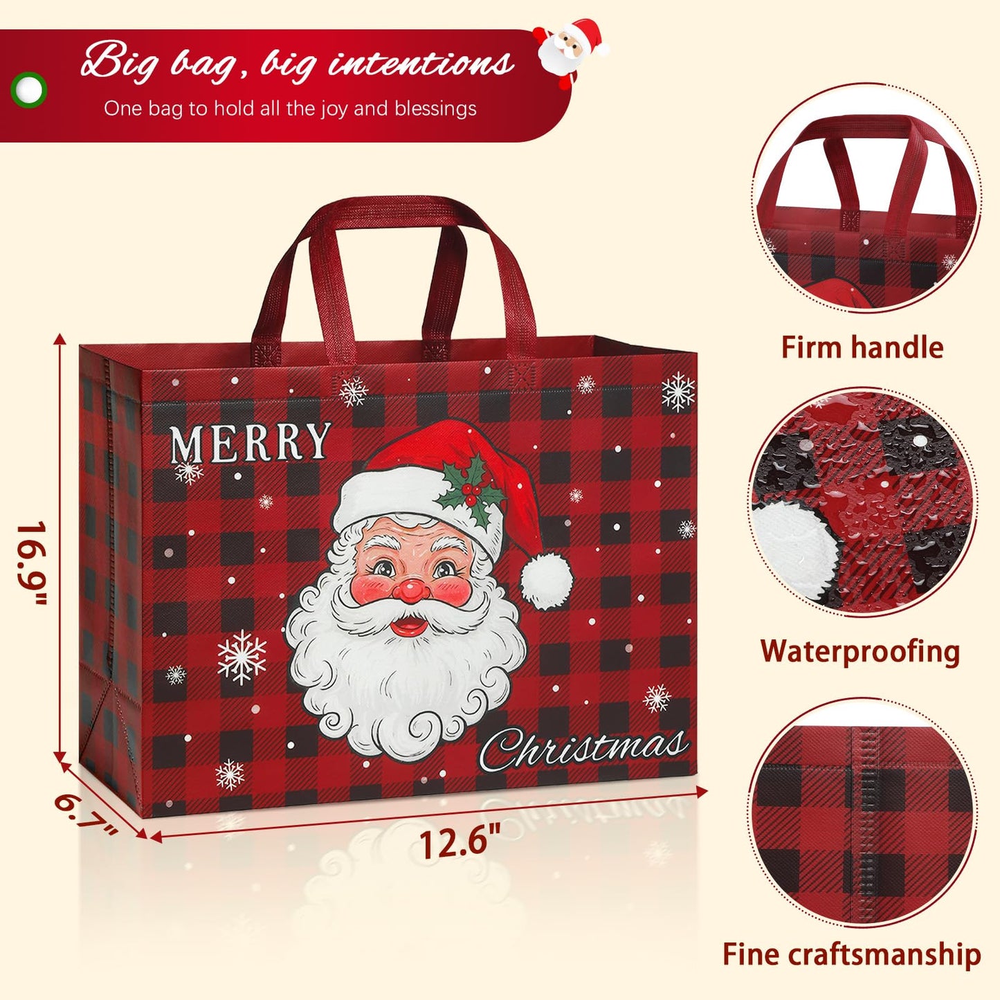 STYPOP 12 Pack 17" Extra Large Christmas Gift Bags, Reusable Non-Woven Christmas Tote Bags with Handles, Perfect for Xmas Gift Wrap/Party Favor Supplies, 16.9" × 12.6" × 6.8"