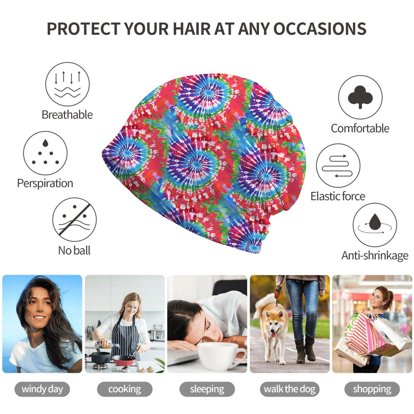 JoUbi Graffiti Tie-Dye Women's Slouchy Beanie Hat Cute Turban Hats Cancer Headwear Caps Baggy Skull Sleep Scarf