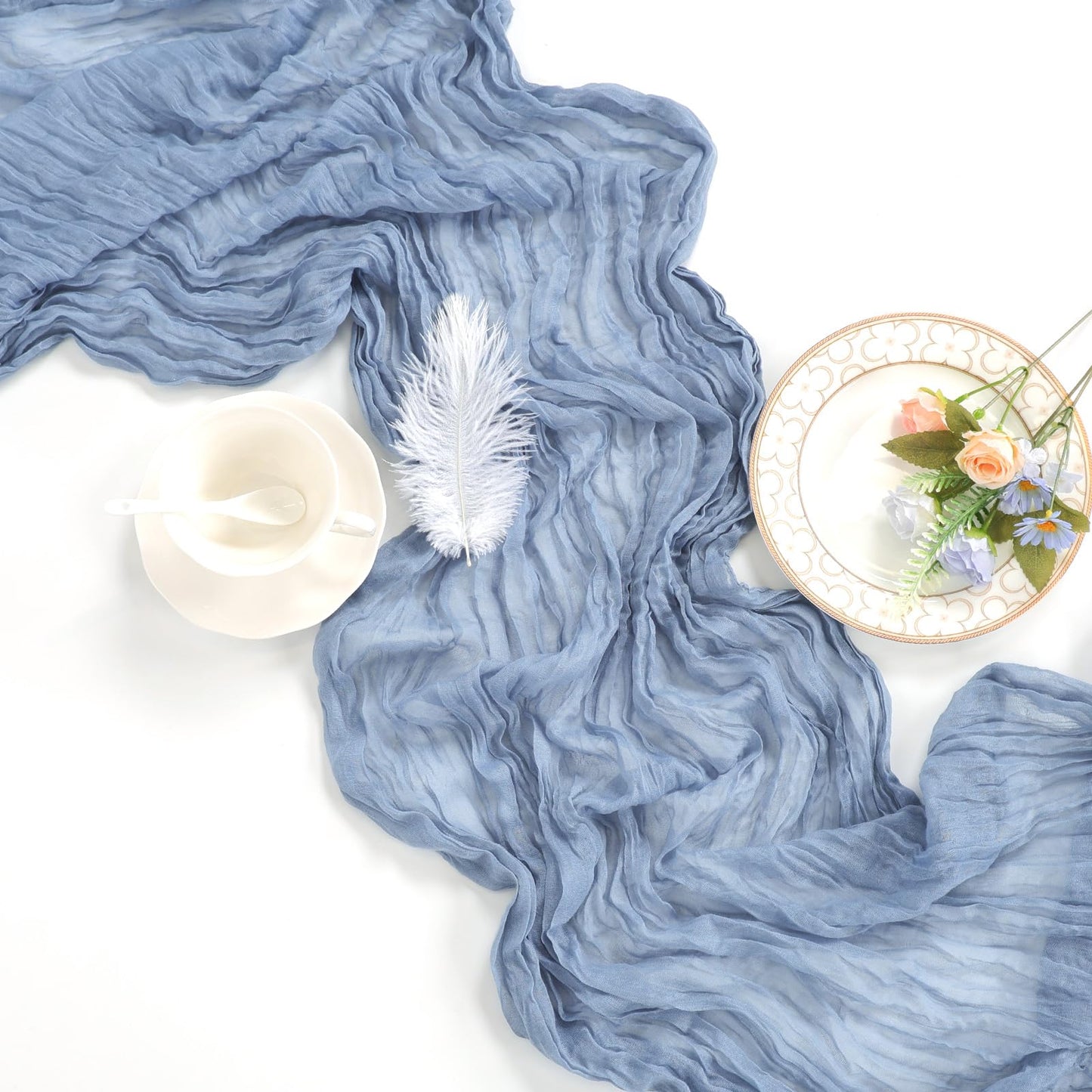 6 Pack Dusty Blue Table Runner 10ft Boho Gauze Fabric Cheesecloth Table Runner 35 x 120 Inch Rustic Sheer Runner for Wedding Decor Baby Shower Party Table Centerpiece Decorations