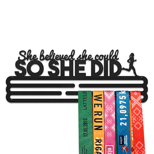 Sports Medal Hanger Display Race She Believed She Could So She Did | Black Race Medal Holder Awards Wall Mount | Running Marathon Race Medal Display for Wall | Steel medal holder for wall
