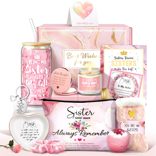 Sisters Birthday Gifts for Women Teen Girl, Best Friend Birthday Gifts Unique Friendship Gifts for Bestie BFF Friends Female Soul Sister Birthday Christmas Gift (Sisters Gifts-Pink)