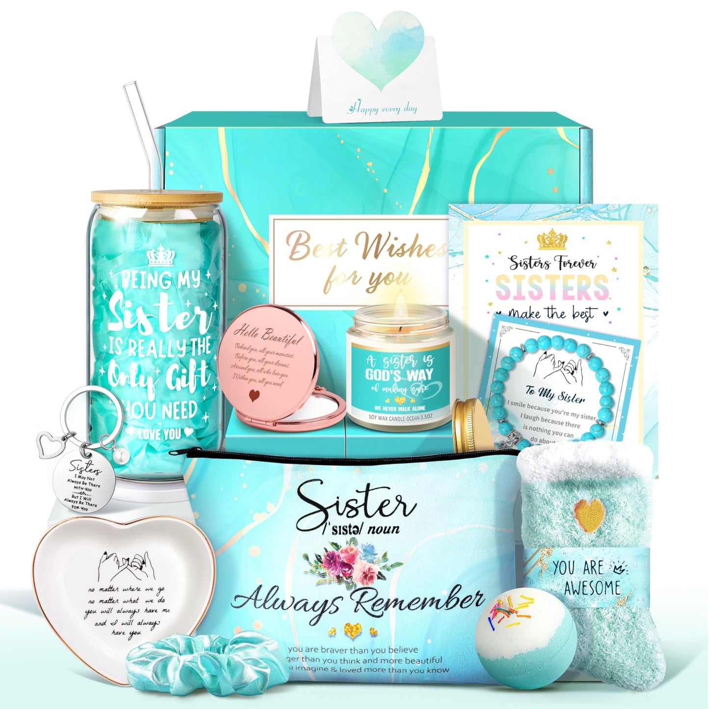 Sisters Birthday Gifts for Women Teen Girl, Best Friend Birthday Gifts Unique Friendship Gifts for Bestie BFF Friends Female Soul Sister Birthday Christmas Gift (Sisters Gifts-Blue)