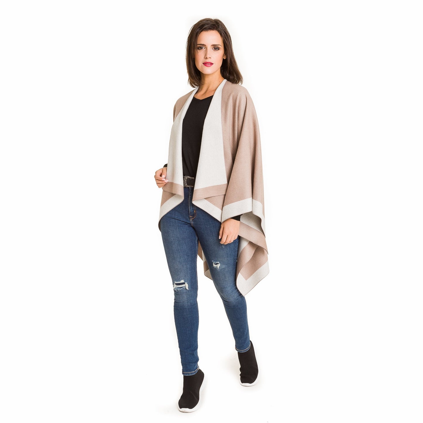 Women's Shawl Wrap Poncho Ruana Cape Cardigan Sweater Open Front for Travel Flight Cruises (PC01-15)