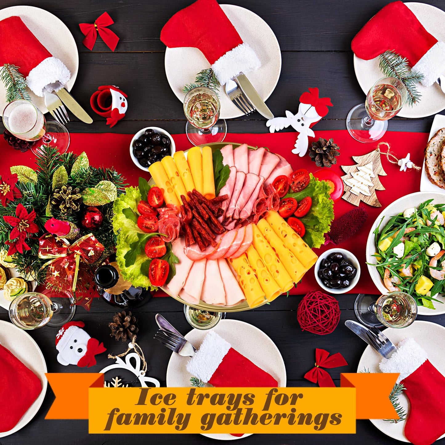 Baderke 3 Set 11.8" Chilled Serving Tray for Parties with Compartments Ice Chilled Party Platter Charcuterie Serving Board Cold Dish Dip for Fruit Seafood Vegetable Shrimp Cocktail (Natural)