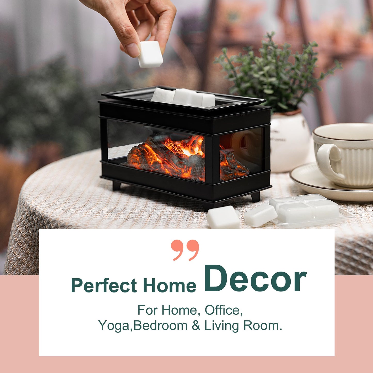 YSong Freestanding Fireplace Wax Warmer,Wax Warmer for Scented Wax,Electric Wax Melt Warmer,Full Metal Wax Melter,Wax Burner Fragrance Warmer for Home Office Gifts&Decor (Three-Sided Glass)