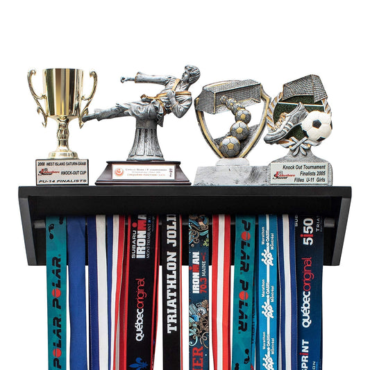 Paisa Home - Medal Hanger and Trophy Shelf, Medal Display, Medal and Trophy Display, Medal Holder. Medal Rack, Medal Display Hanger, Medal Rack with Shelf, Race Medal Display, Display for Medals