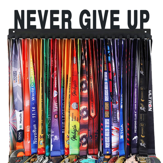 Goutoports Medal Holder Display Hanger Rack Frame for Sport Race Runner-Never Give Up - Sturdy Black Steel Metal Over 60 Medals Easy to Install-HOL30