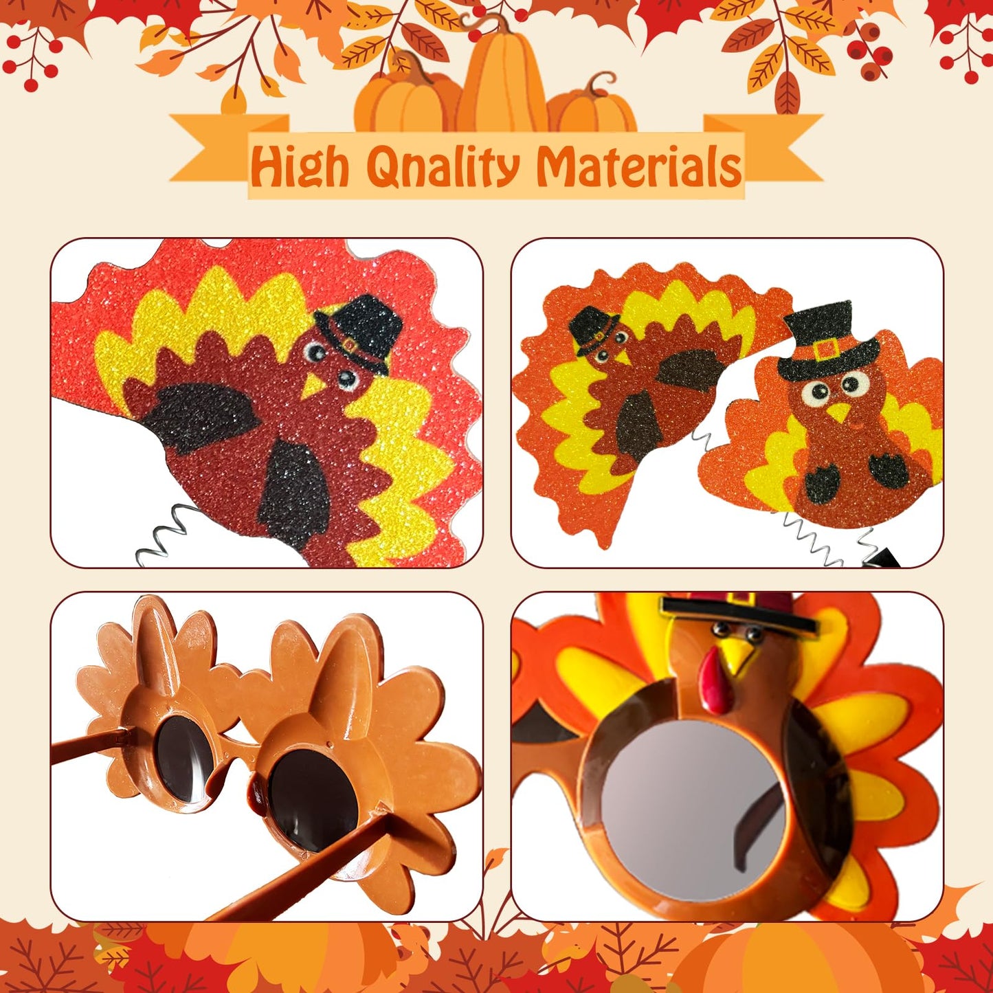 Jovlirz Thanksgiving Turkey Headbands Sunglasses, 3PCS Thanksgiving Glasses Frame & 3PCS Thanksgiving Turkey Head Wear Boppers for Thanksgiving Day Party Favor Costumes Props Fall Theme Party