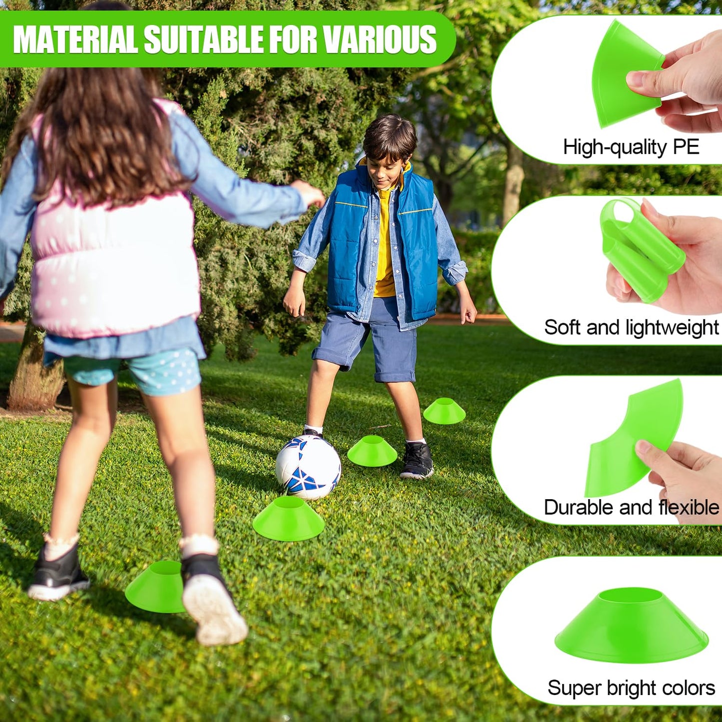XIHIRCD 25pcs Soccer Cones for Sports Training, Mini Football Cones with Mesh Bag, Flexible Agility Practice Cones Drills Training Plastic Cones for Basketball Running Sports Games Kids Skating(Green)