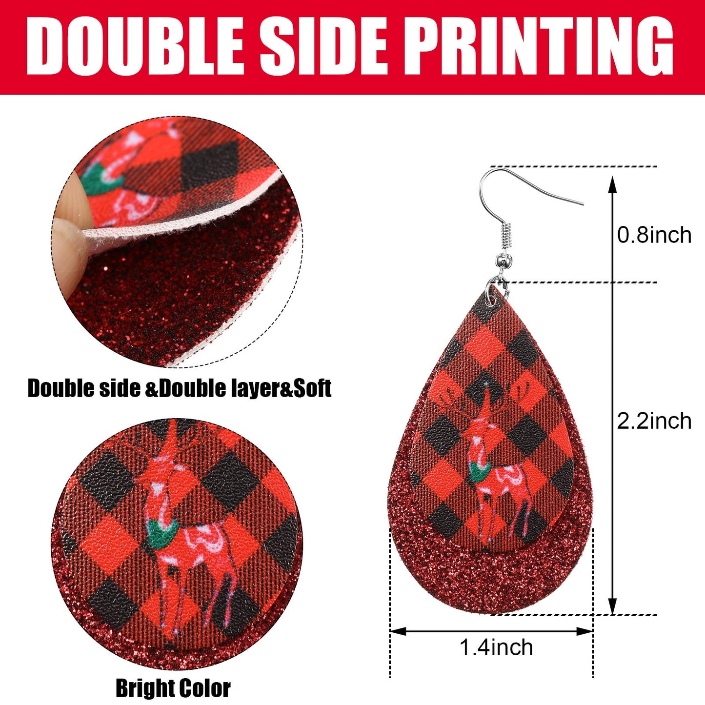 Hicarer 23 Pairs Christmas Leather Earrings Bulk for Women Glitter Faux Leather Teardrop Dangle Earrings Lightweight Xmas Ear Loop Tree Snowman Jewelry Gift for Winter Holiday New Year Party Supplies