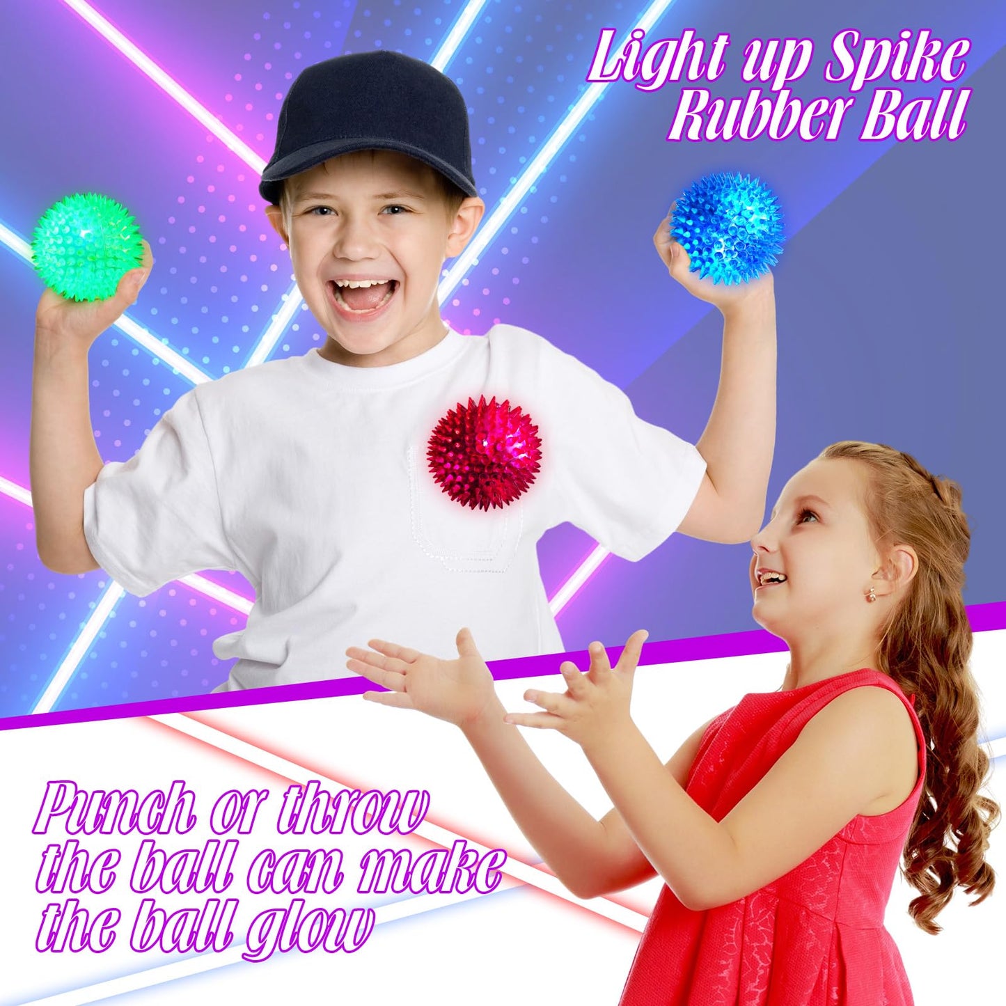 Liliful 30 Pcs Large Light up Bouncy Balls 3.4 Inch LED Rubber Ball Spiky Flashing Lights Holiday Toy Blinking Sensory Bouncy Flash Stress Ball for Adults, Pets, Party Favors, Christmas