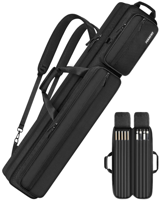 PEKREWS Pool Cue Case 4x5, Pool Stick Case with Multiple Pockets Holds 4 Butts 5 Shafts, Soft Padded Sturdy Pool Cue Bag, Billiard Cue Backpack with Adjustable Shoulder Straps for Men and Women