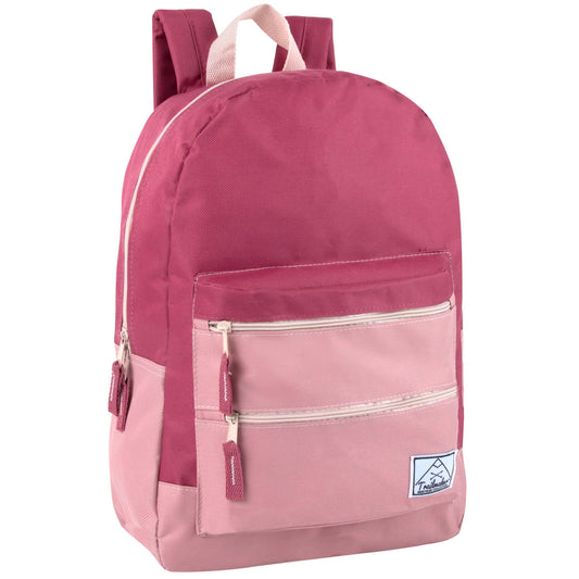 Trail maker Multi Pocket Multicolor Backpack with Adjustable Padded Straps (Raspberry)