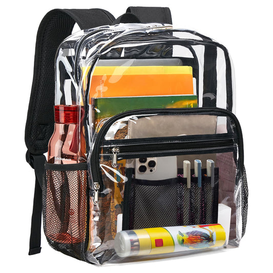 Vorspack Clear Backpack Heavy Duty - Clear Bookbag Large See Through Backpack Plastic Transparent Backpacks for College Work Travel - Black