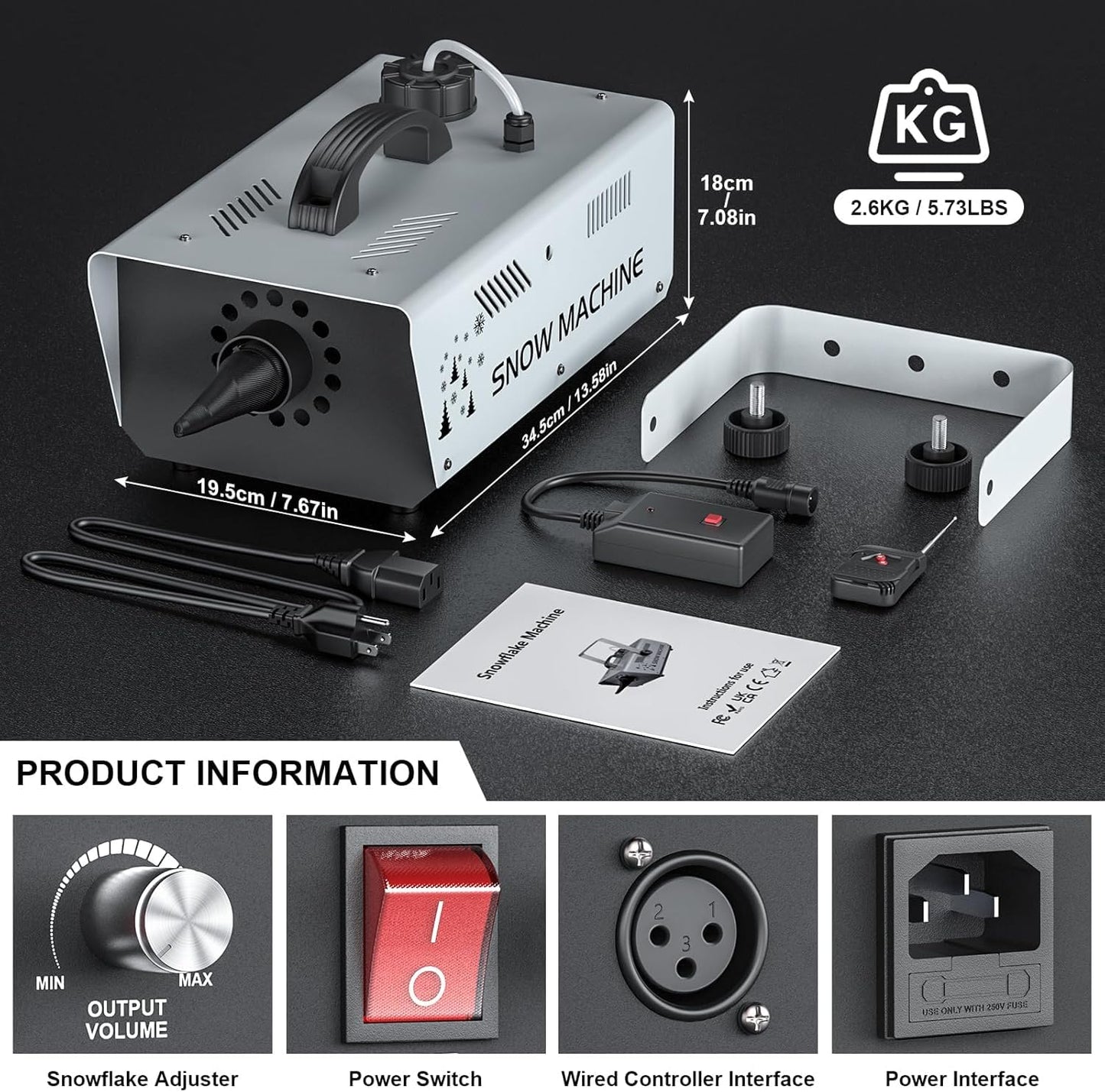 1000W Snow Machine Remote & Manual Control Snowflake Making Adjustable Snowflake Size Snowmaker Perfect for Christmas,Weddings and Theatrical Effects (Grey, 1)