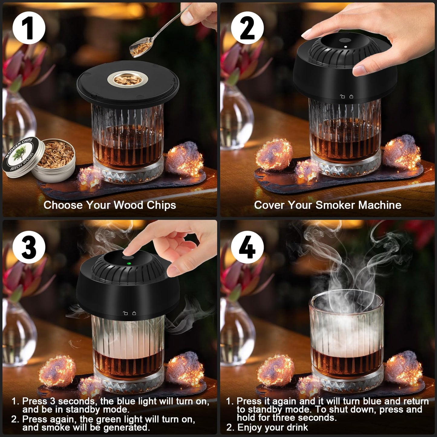 Whimypey Electric Whiskey Smoker Kit with 6 Wood Chips, Electric Cocktail Smoker Kit Built-in Lighter, No Butane Needed, Gifts for Christmas, Gifts for Men, Dad, Husband