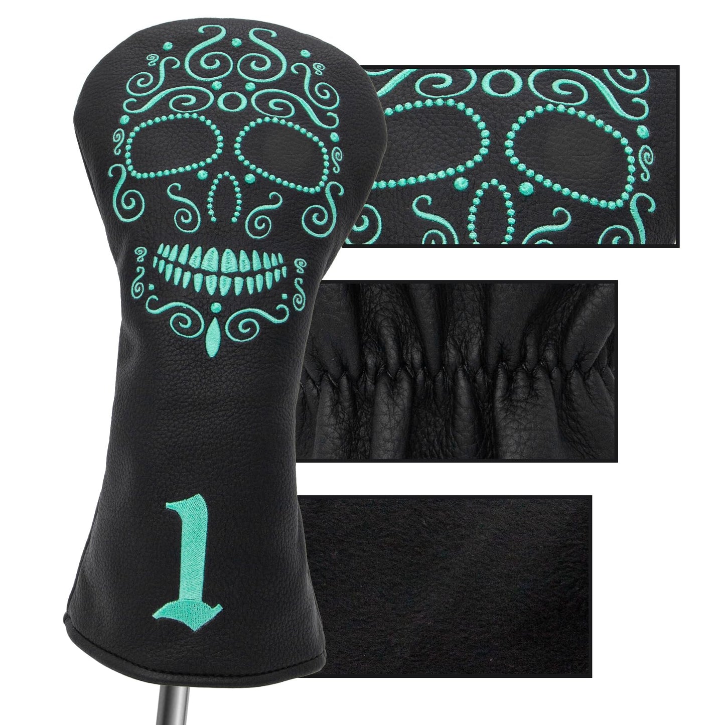 Black Golf Club Covers Skull Embroidery Driver Headcover Fairway 3 Wood Headcover Hybrid Headcover for Your Selection fits for All Brands (for 1 F H(3pcs))