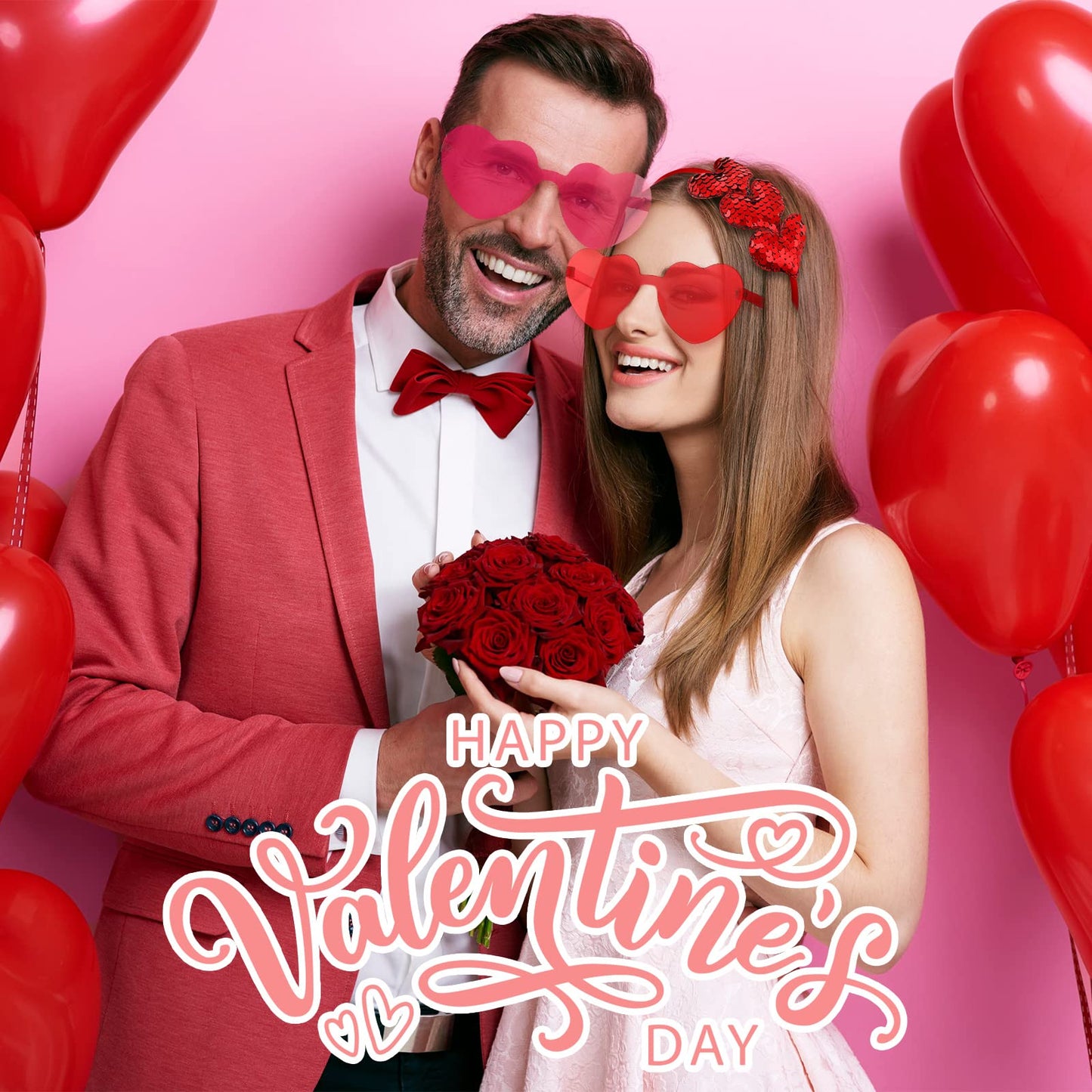 Flutesan 24 Pcs Valentine's Heart Sunglasses and Heart Sequin Headbands Rimless Heart Valentine Glasses, Cupid Love Headband Heart Shaped Glasses Candy Color Eyewear Hair Hoop for Valentine Party