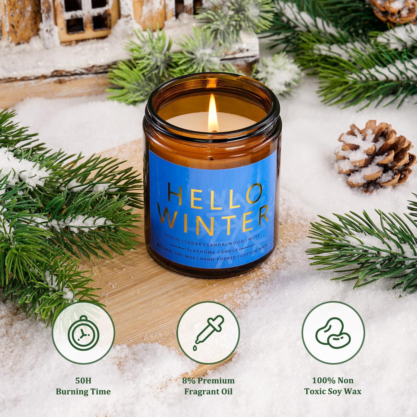 Winter Candle Set | 4 Pack Scented Candles for Home | Holiday Gifts for Women Men | Soy Candles for Home Scented | Christmas Scents of Hello Winter/Pine&Cedarwood/Hot Cocoa/Vanilla Cupcake