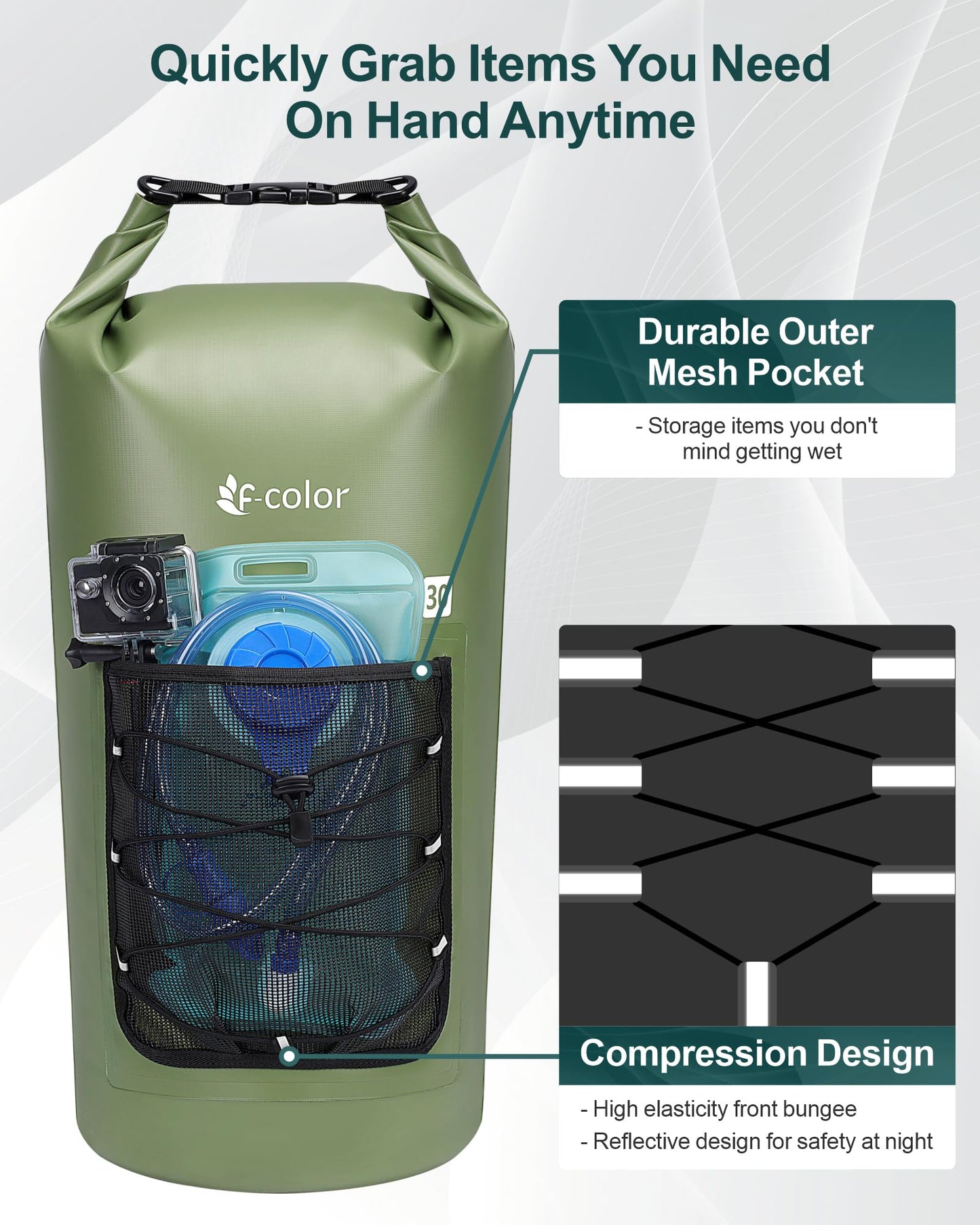 F-color Waterproof Dry Bag Backpack - 5L/10L/20L/30L/40L Lightweight Roll Top Waterproof Pouch Dry Bag with Waterproof Phone Case for Kayaking, Beach, Boating, Paddleboarding, Camping, Fishing