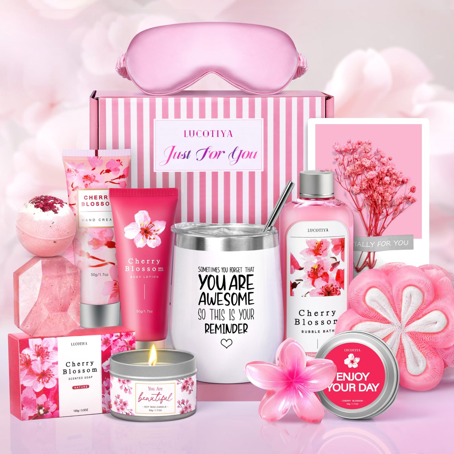 Gifts for Women Birthday Gifts, Spa Gifts Set- 10 Pcs Christmas Valentine's Mother's Day Gifts and Cherry Blossoms Self Care Package Gifts Women, Relaxing Gifts Basket