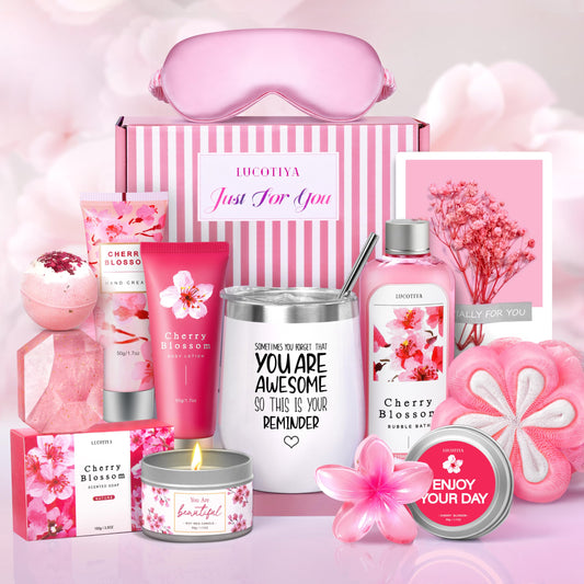 Gifts for Women Birthday Gifts, Spa Gifts Set- 10 Pcs Christmas Valentine's Mother's Day Gifts and Cherry Blossoms Self Care Package Gifts Women, Relaxing Gifts Basket