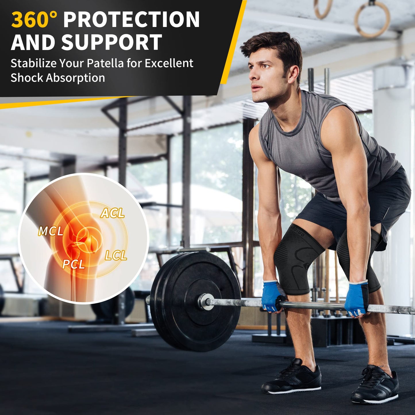 CAMBIVO Knee Brace Support(2 Pack), Knee Compression Sleeve for Running, Hiking, Basketball, Arthritis, ACL, Meniscus Tear, Knee Pain Relief and Injury Recovery (Upgrade-Black,XXX-Large)
