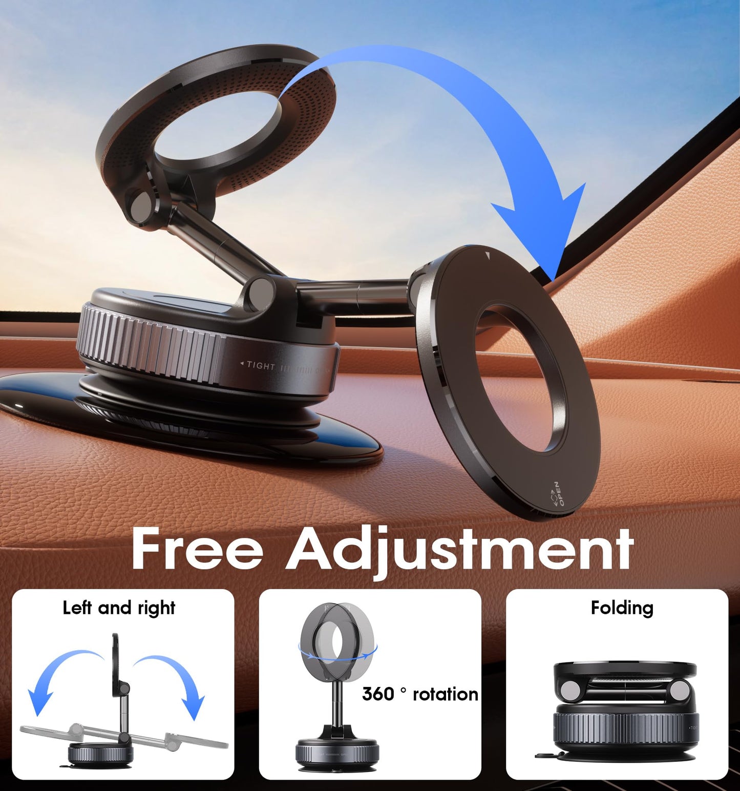 REOKILY 2026 Upgraded Vacuum Magnetic Car Phone Holder 360° Reinforced 96LBS Ultra Suction Cup Phone Mount for MagSafe Cell Phone Holders for Your Car/Gym/Mirror Mount for iPhone & Android