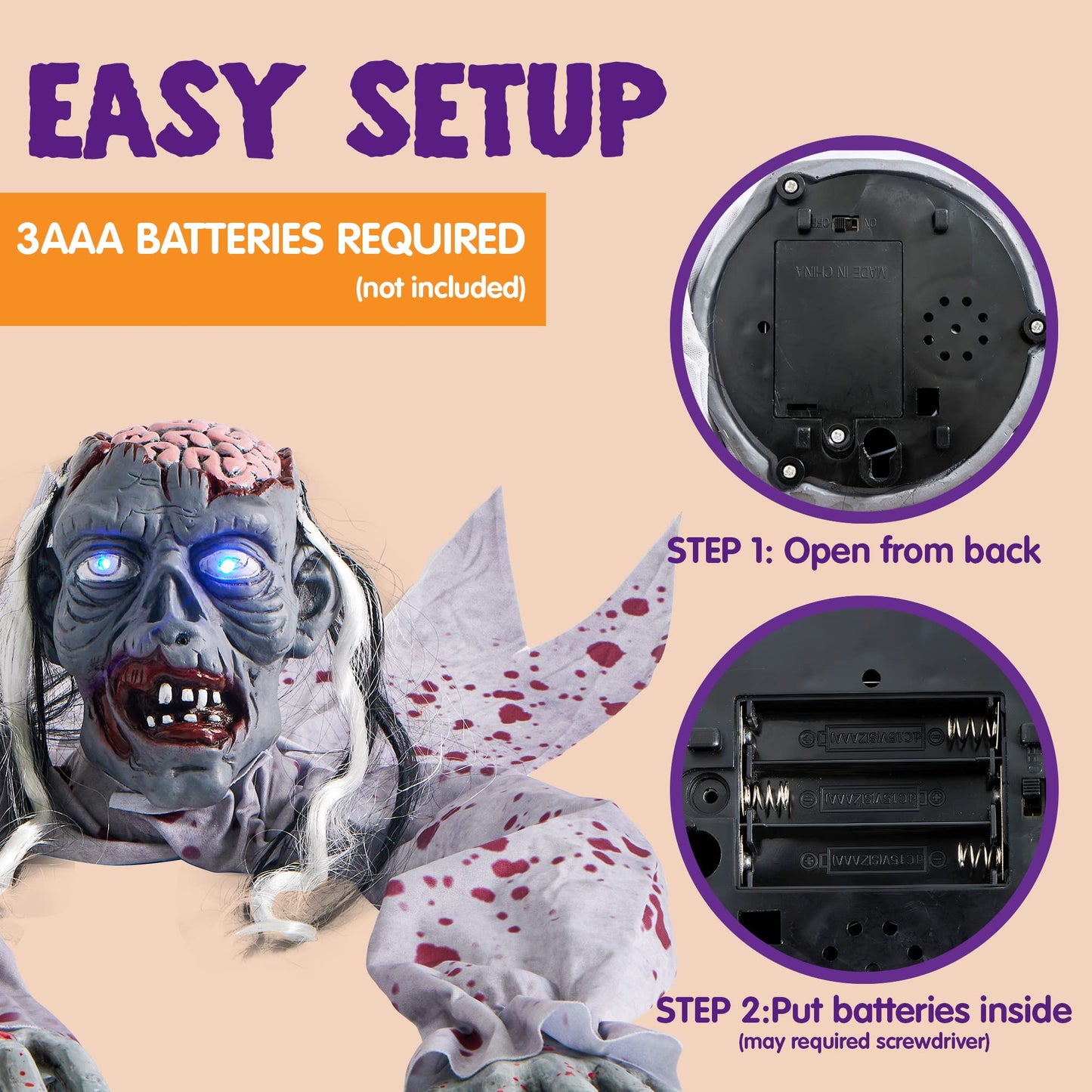 JOYIN Halloween Decoration Outdoor Zombie Groundbreaker, Halloween Groundbreaker with Light-Up Eyes and Creepy Sound, Scary Zombie Prop for Graveyard Haunted House Lawn Yard Outside Decor