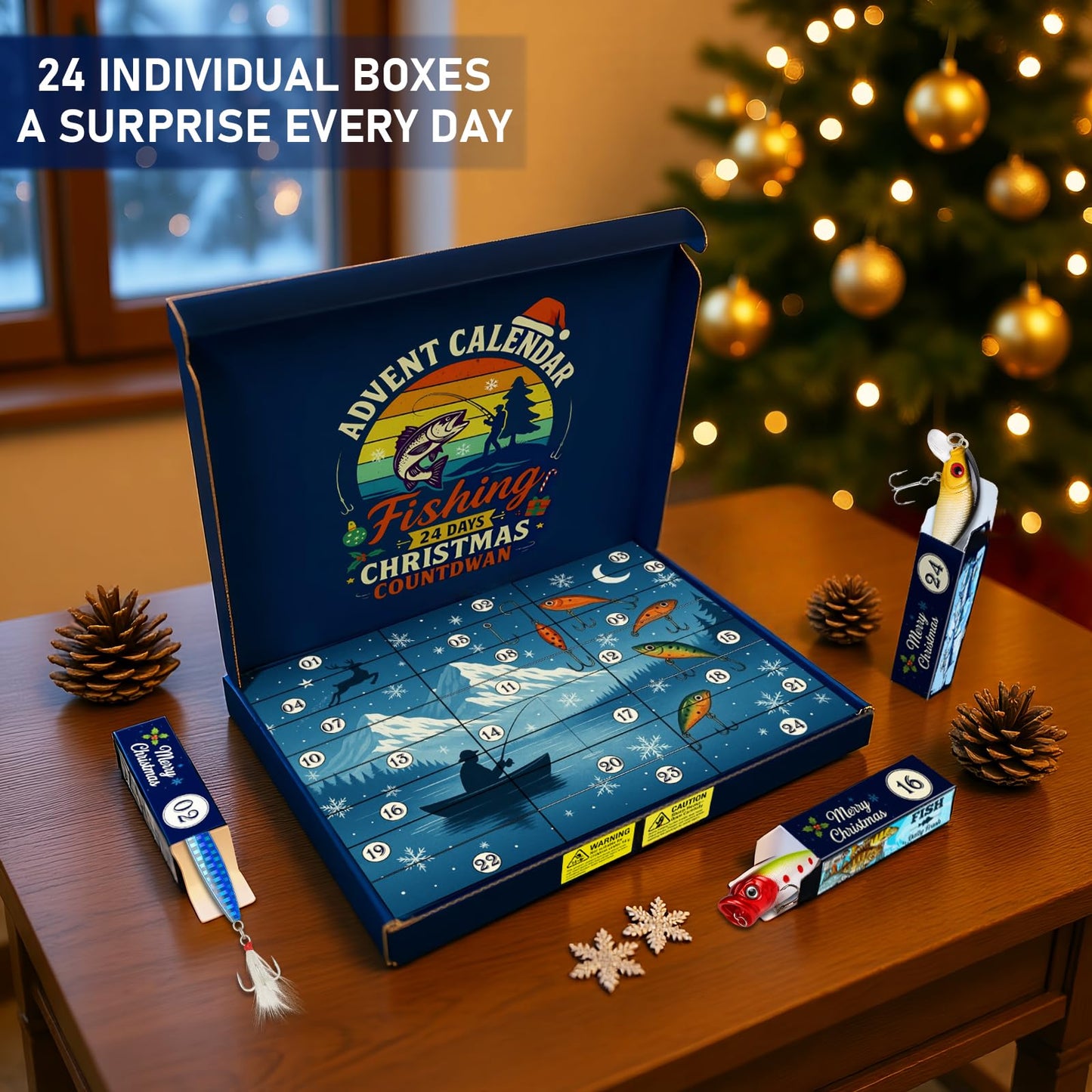 EXUN Premium Fishing Advent Calendar 2025 – 24 Days of Curated Lures for Men, Teens & Dads – Christmas Countdown Gift Box for Bass & Trout Fishing Enthusiasts