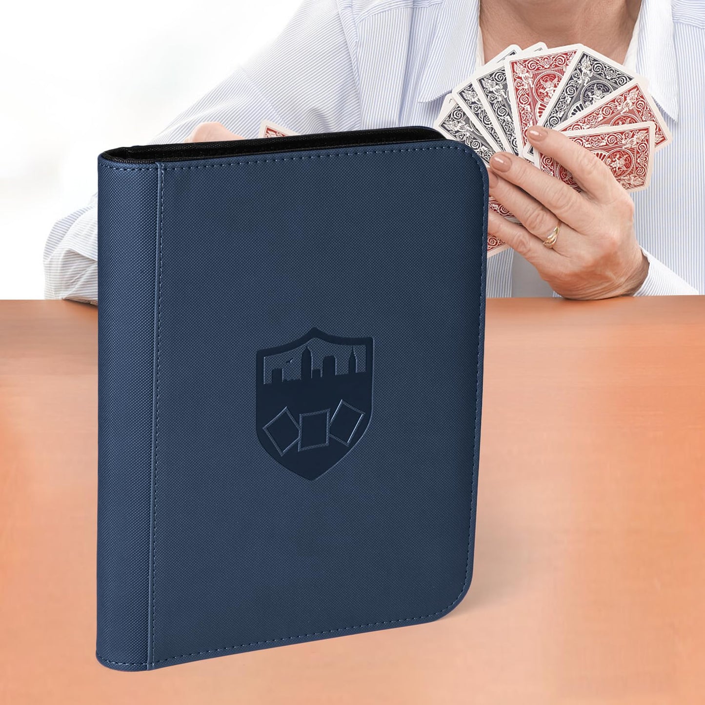 Trading Card Binder 4 Pocket, GERMUN PU Cover Card Binder for 160 Cards, Premium Trading Card Holder Folders, Double Sided Pocket Card Album for MTG, TCG (Blue)