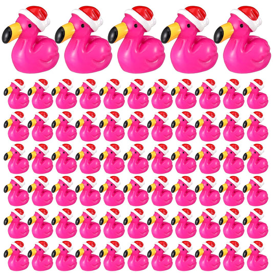 VioraWhite 100 Pcs Mini Resin Flamingos Ducks with Santa Hat Christmas Pink Flamingo Figurine Tiny Animals Set for Garden Lawn Decor DIY Craft Dollhouse Micro Landscape Aquarium Ornaments Party Gifts