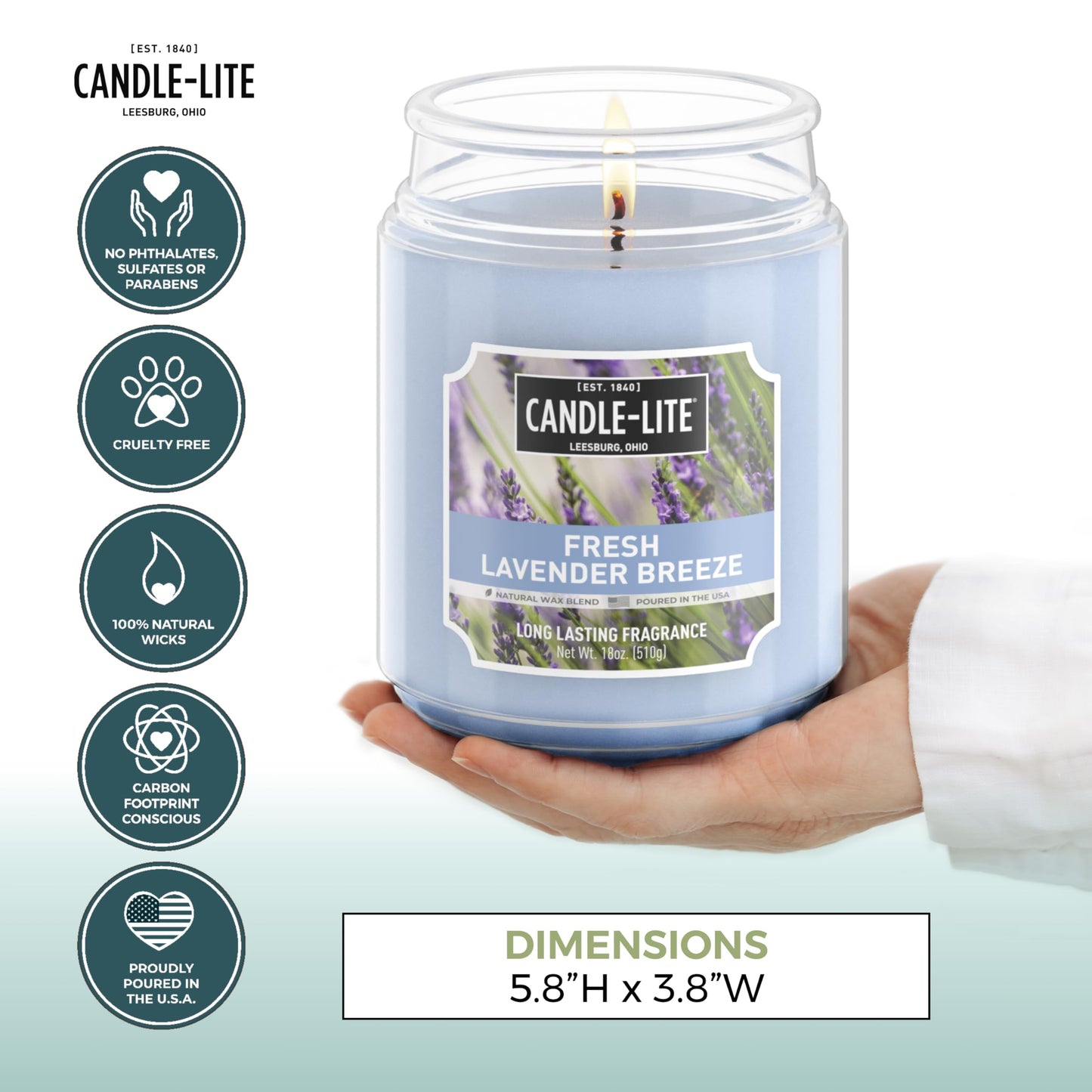 Candle-lite Scented Candles, Fresh Lavender Breeze, 18 oz Jar, Proudly Poured in The USA, Aromatherapy Candle, Single-Wick with 110 Hours of Burn Time, Perfect for Creating a Relaxing Ambiance
