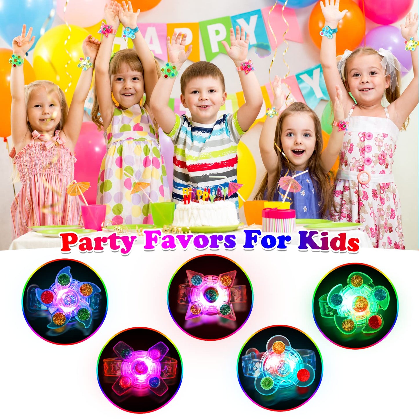 50 PCS LED Spinner Bracelets Light Up Party Favors For Kids 4-8-12, Glow Bracelet Glow in The Dark Party Supplies Light Up Toys, Classroom Kids Prizes Goodie Bag Stuffers, Easter Egg Fillers Gift (50)