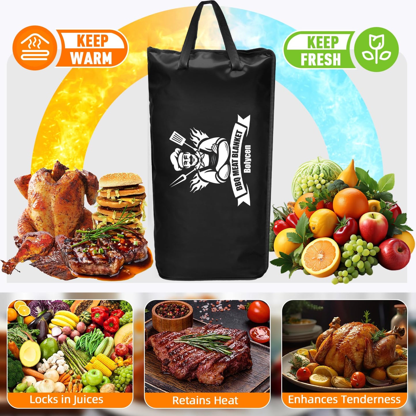 Upgraded BBQ Blanket for Resting Meat,Smoker Accessories Brisket Blanket, Insulated Meat Resting Bag with Wide Mouth for Steaks/Pork Shoulders/Turkeys, BBQ Accessories Grilling Gifts for Men (21inch)