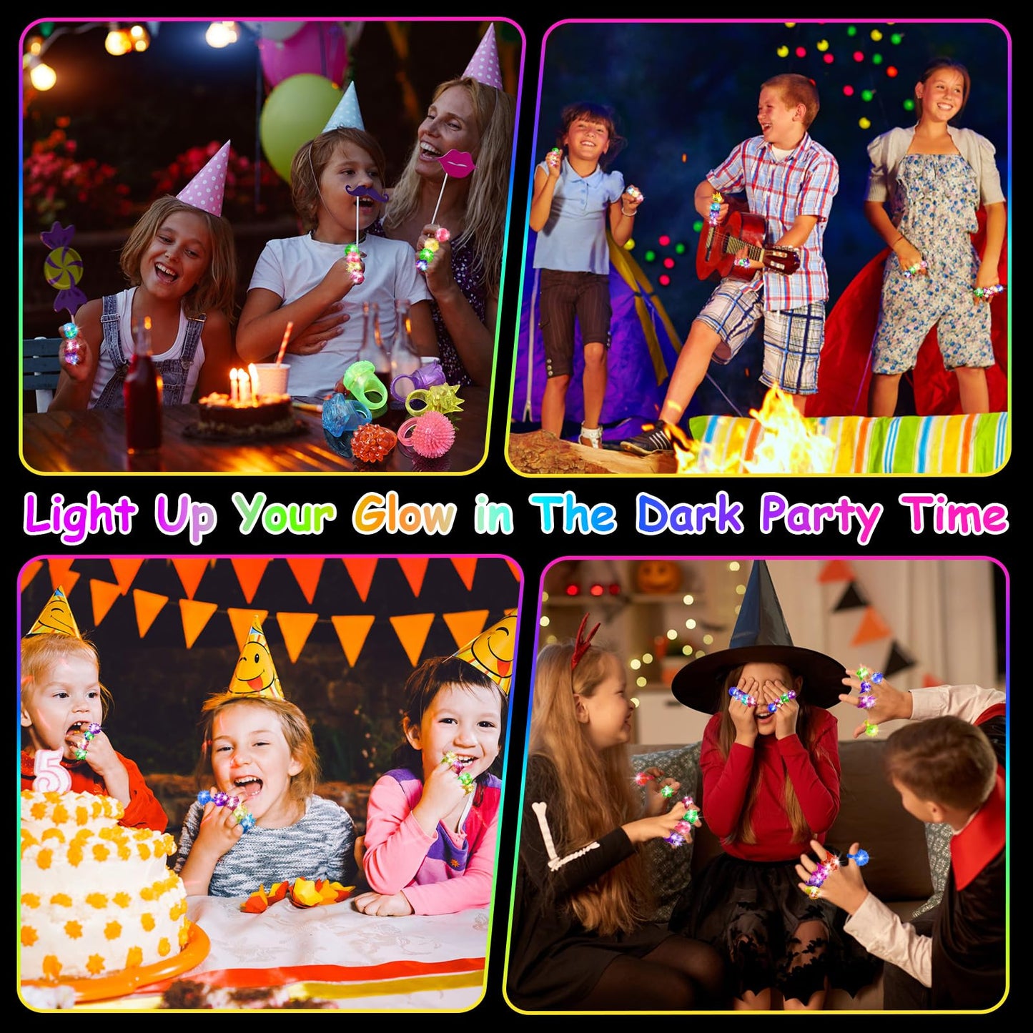 OLUPP 100 Pack LED Light Up Rings, Glow in the Dark Party Supplies, 6 Style Flashing Glow in the Dark Rings for Adults & Kids Birthday Party Favors,Classroom Prizes,Concert,Goodie Bag Fillers, Raves