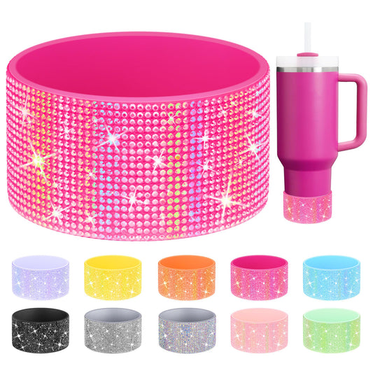 Shining Diamond Silicone Boot for Stanley Cup 20-40oz, Anti-slip Sleeve Made for Hydro Flask Water Bottle 12-24oz & Simple Modern 20-40oz, for More Water Bottles/Tumblers of 2.8-2.95" Base, Rose Red