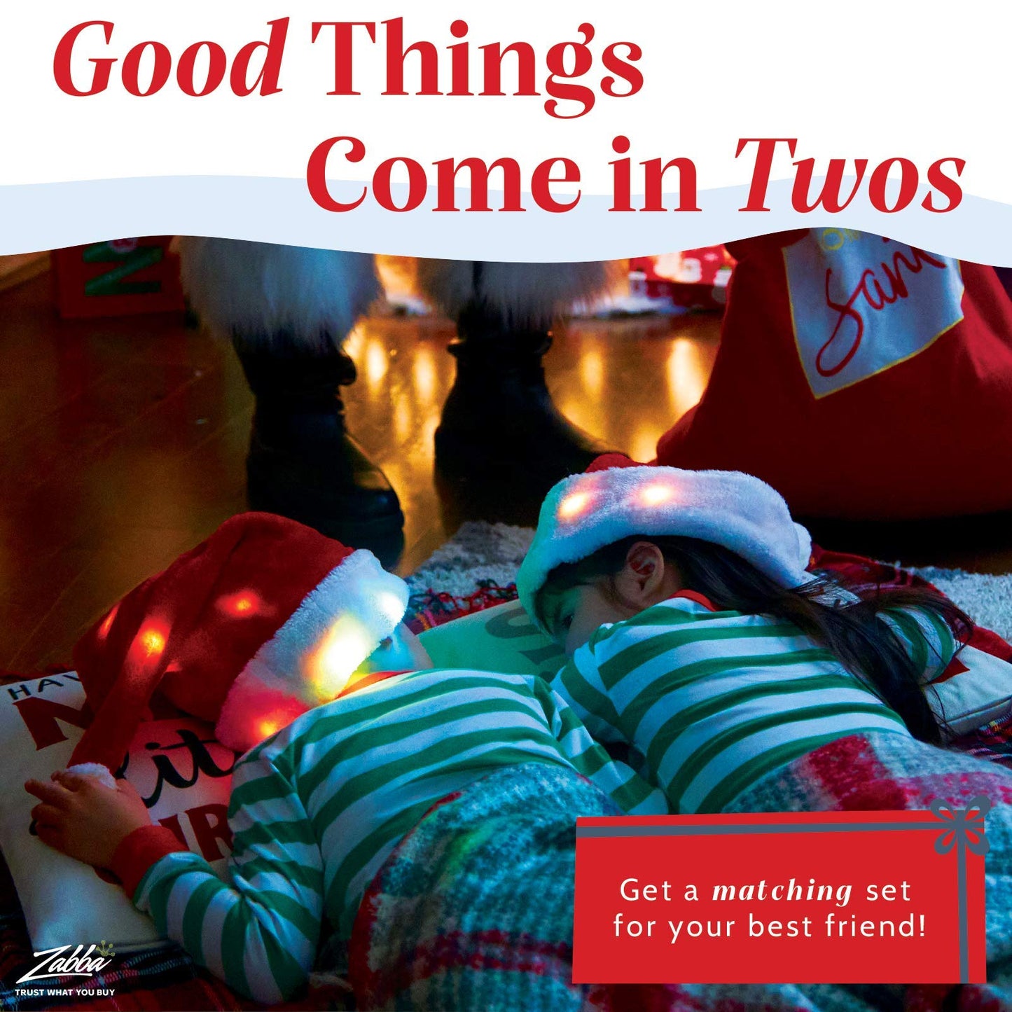 Winks Novelty Plush Santa Hat - Pack of 2 - Funny Christmas Hats for Kids & Adults with 20 Light Up, Color-Changing LED Lights and Batteries - Adult Size