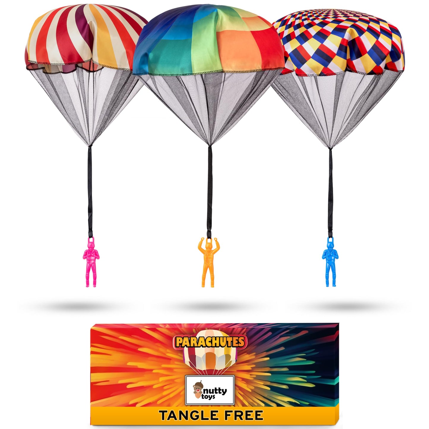 NUTTY TOYS Parachute Toys for Kids - Tangle Free Outdoor Flying Parachute Men, Top Indoor & Outside, 3 4 5 6 7 8 9 10 11 12 Year Old, Best Christmas Stocking Stuffers Idea 2025 Unique Boy & Girl Gifts