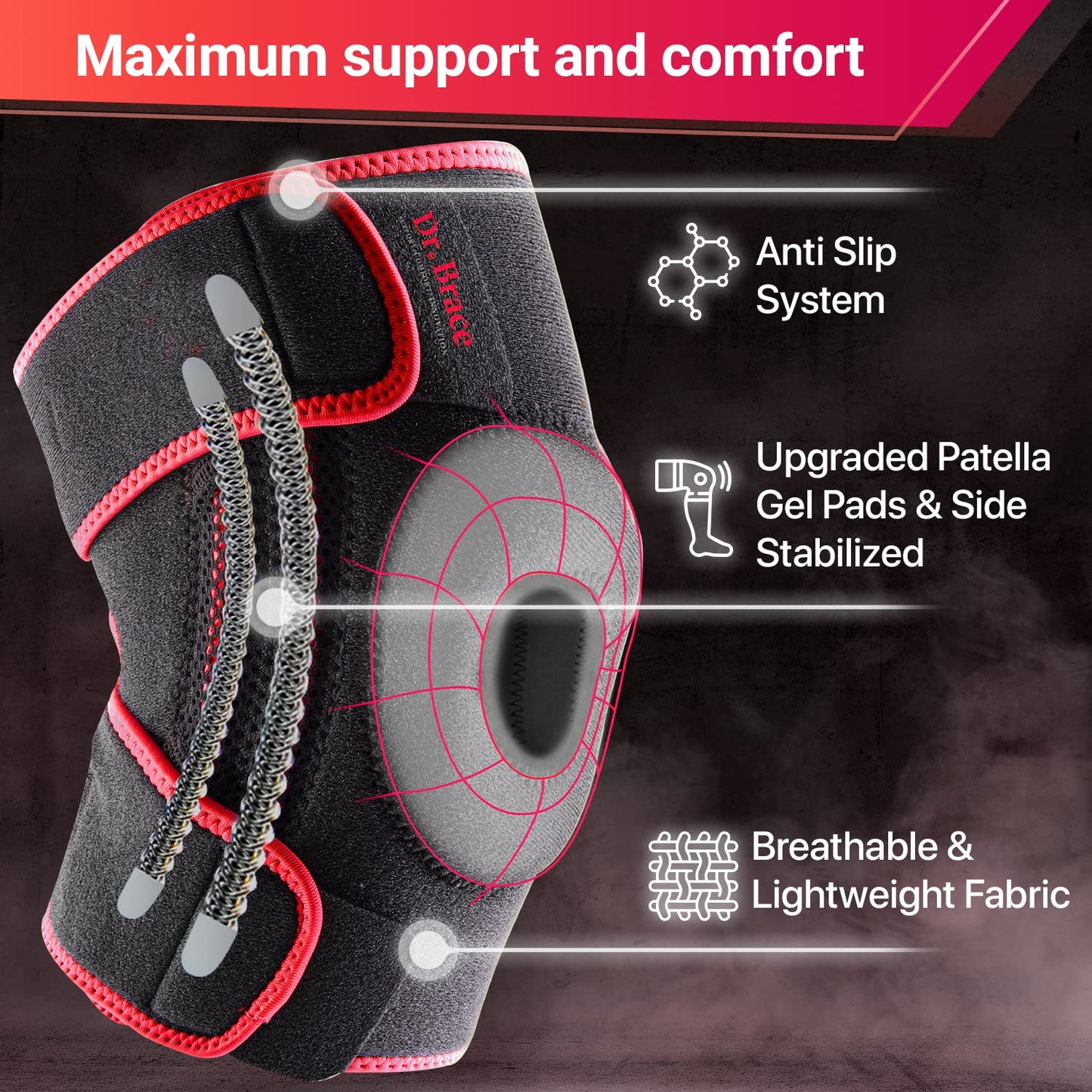 DR. BRACE ELITE Knee Brace with Side Stabilizers & Patella Gel Pads for Maximum Knee Pain Support and fast recovery for men and women-Please Check How To Size Video (Sunrise, Small)