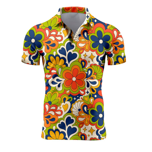 VUGOTU Hippie 70s Men Golf Shirts for Men,Hippie Shirts Psychedelic Shirt Short Sleeve,Mens 70s Shirt 70s Outfits