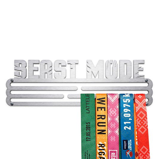 Sports Medal Hanger Display Race BEAST MODE | Brushed steel Race Medal Holder Awards Wall Mount | Running Marathon Race Medal Display for Wall | Steel medal holder for wall holds up to 30 Medals