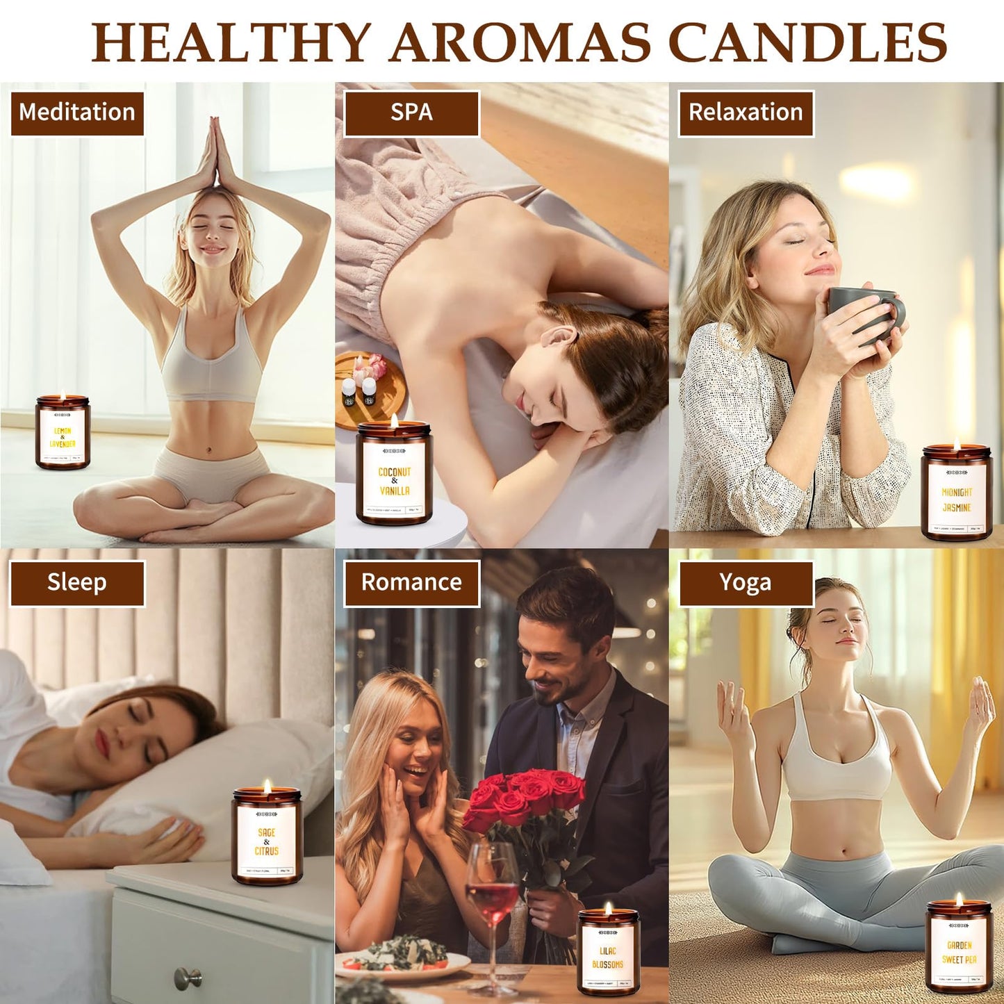 6 Pack Candles for Home Scented, 42oz Amber Jar Candles Gifts for Women, 330 Hour Clean Burning Time, Natural Soy Wax and Wicks, Aromatherapy Candles Gift Set for Women, Ideal Holiday Gift