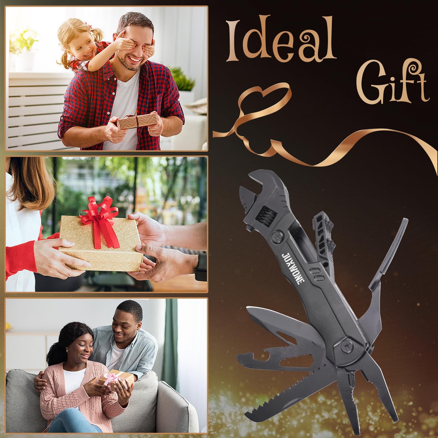 JUXWONE 19-in-1 Multitool Wrench – Stainless Steel Adjustable Wrench with Pliers, Knife, Wire Cutter, Saw, Screwdrivers – Compact EDC Pocket Tool for Camping, DIY Repairs, Gift for Men