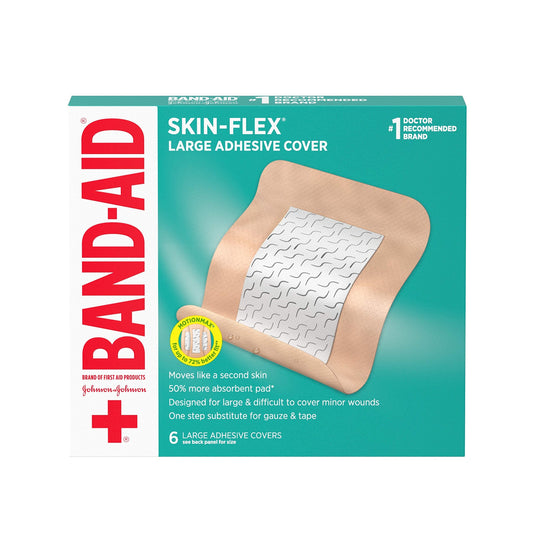 Band-Aid Brand Skin-Flex Adhesive Flexible Wound Covers for First Aid Wound Care of Minor Cuts, Scrapes & Burns, with a Comfortable Feeling, Moving Like a Second Skin, Sterile, Large, 6 ct
