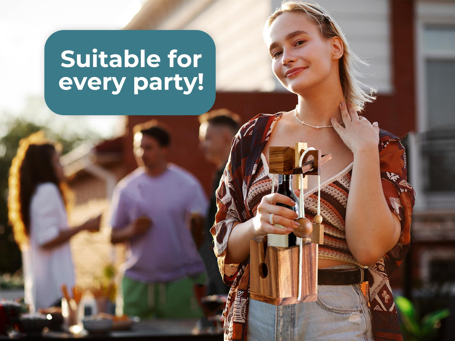 BSIRI Bottle Puzzle - Challenging 3D Wooden Bottle Holder and Bottle Lock Puzzle Games for Adults. Functional Bottle Storage, Ideal Bottle Lover Gifts, Fun Gifts, Game Night and Rustic Room Decor